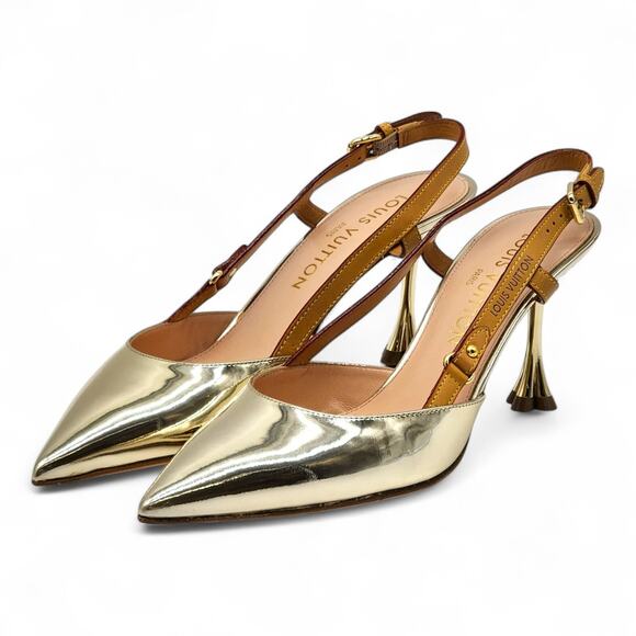 Louis Vuitton Metallic Gold Leather Slingback Pumps EU 39 US 8.5 - NWB $1300 - Picture 2 of 11